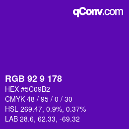 カラーコード: RGB 92 9 178 | qconv.com
