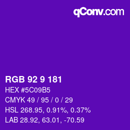 カラーコード: RGB 92 9 181 | qconv.com