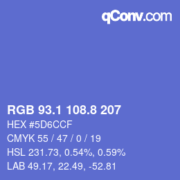 カラーコード: RGB 93.1 108.8 207 | qconv.com