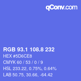カラーコード: RGB 93.1 108.8 232 | qconv.com