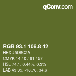Color code: RGB 93.1 108.8 42 | qconv.com
