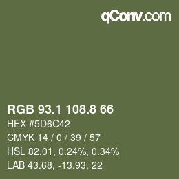 Color code: RGB 93.1 108.8 66 | qconv.com
