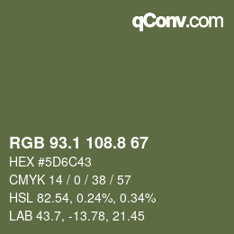Color code: RGB 93.1 108.8 67 | qconv.com
