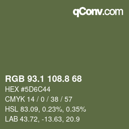 Color code: RGB 93.1 108.8 68 | qconv.com