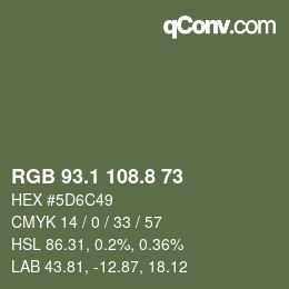 Color code: RGB 93.1 108.8 73 | qconv.com