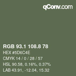 Color code: RGB 93.1 108.8 78 | qconv.com