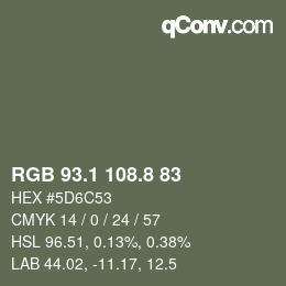 Color code: RGB 93.1 108.8 83 | qconv.com