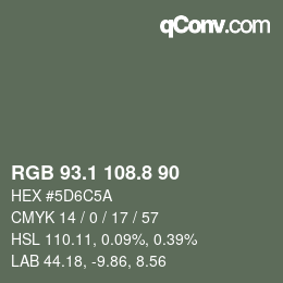 Color code: RGB 93.1 108.8 90 | qconv.com