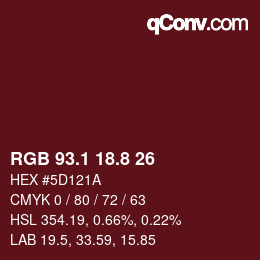 カラーコード: RGB 93.1 18.8 26 | qconv.com