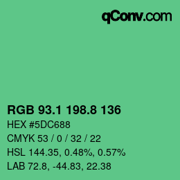 カラーコード: RGB 93.1 198.8 136 | qconv.com