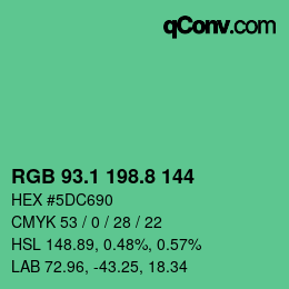 カラーコード: RGB 93.1 198.8 144 | qconv.com