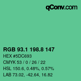 カラーコード: RGB 93.1 198.8 147 | qconv.com