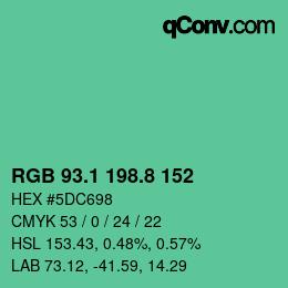 カラーコード: RGB 93.1 198.8 152 | qconv.com