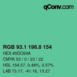 カラーコード: RGB 93.1 198.8 154 | qconv.com