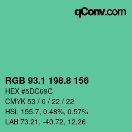 カラーコード: RGB 93.1 198.8 156 | qconv.com