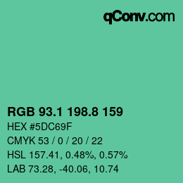 カラーコード: RGB 93.1 198.8 159 | qconv.com