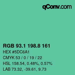 カラーコード: RGB 93.1 198.8 161 | qconv.com