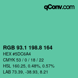 カラーコード: RGB 93.1 198.8 164 | qconv.com