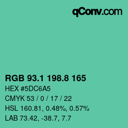 カラーコード: RGB 93.1 198.8 165 | qconv.com