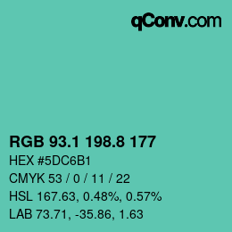 カラーコード: RGB 93.1 198.8 177 | qconv.com