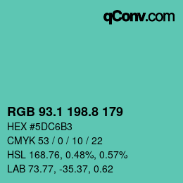 カラーコード: RGB 93.1 198.8 179 | qconv.com