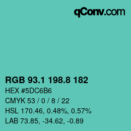 カラーコード: RGB 93.1 198.8 182 | qconv.com
