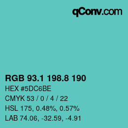 カラーコード: RGB 93.1 198.8 190 | qconv.com