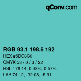Color code: RGB 93.1 198.8 192 | qconv.com