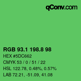 カラーコード: RGB 93.1 198.8 98 | qconv.com