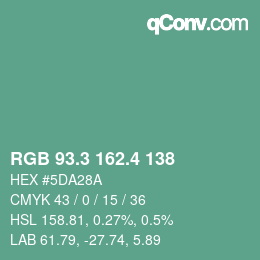 カラーコード: RGB 93.3 162.4 138 | qconv.com