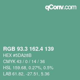 カラーコード: RGB 93.3 162.4 139 | qconv.com
