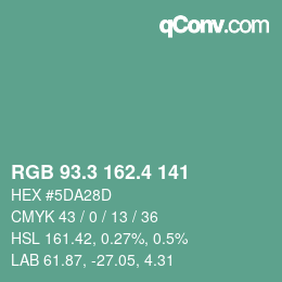 カラーコード: RGB 93.3 162.4 141 | qconv.com