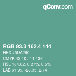 カラーコード: RGB 93.3 162.4 144 | qconv.com