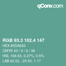カラーコード: RGB 93.3 162.4 147 | qconv.com