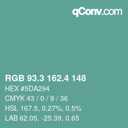 カラーコード: RGB 93.3 162.4 148 | qconv.com