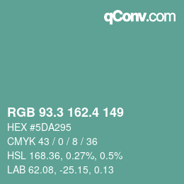カラーコード: RGB 93.3 162.4 149 | qconv.com