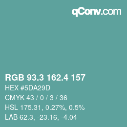 カラーコード: RGB 93.3 162.4 157 | qconv.com