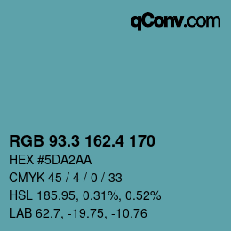 カラーコード: RGB 93.3 162.4 170 | qconv.com