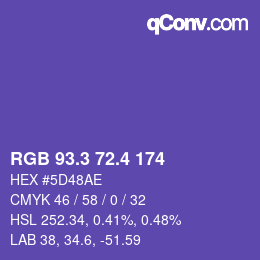 カラーコード: RGB 93.3 72.4 174 | qconv.com