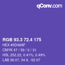 カラーコード: RGB 93.3 72.4 175 | qconv.com