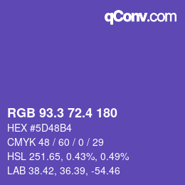 カラーコード: RGB 93.3 72.4 180 | qconv.com