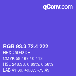 カラーコード: RGB 93.3 72.4 222 | qconv.com