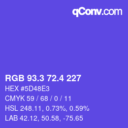 カラーコード: RGB 93.3 72.4 227 | qconv.com