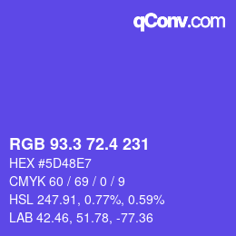 カラーコード: RGB 93.3 72.4 231 | qconv.com