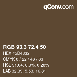 カラーコード: RGB 93.3 72.4 50 | qconv.com