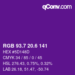 カラーコード: RGB 93.7 20.6 141 | qconv.com