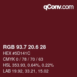 カラーコード: RGB 93.7 20.6 28 | qconv.com