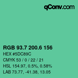 カラーコード: RGB 93.7 200.6 156 | qconv.com