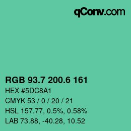 カラーコード: RGB 93.7 200.6 161 | qconv.com