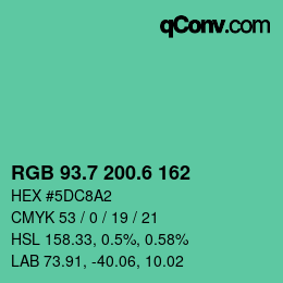 カラーコード: RGB 93.7 200.6 162 | qconv.com
